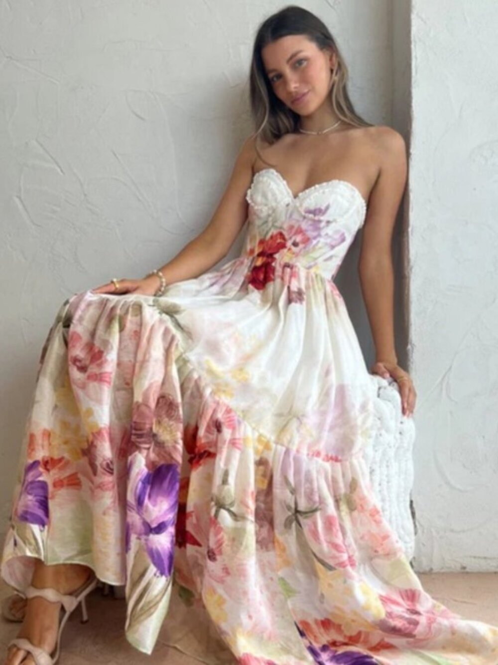 Leo Lin Rose Floral Bustier Dress Midi AUS 12 US 8 - Picture 3 of 12